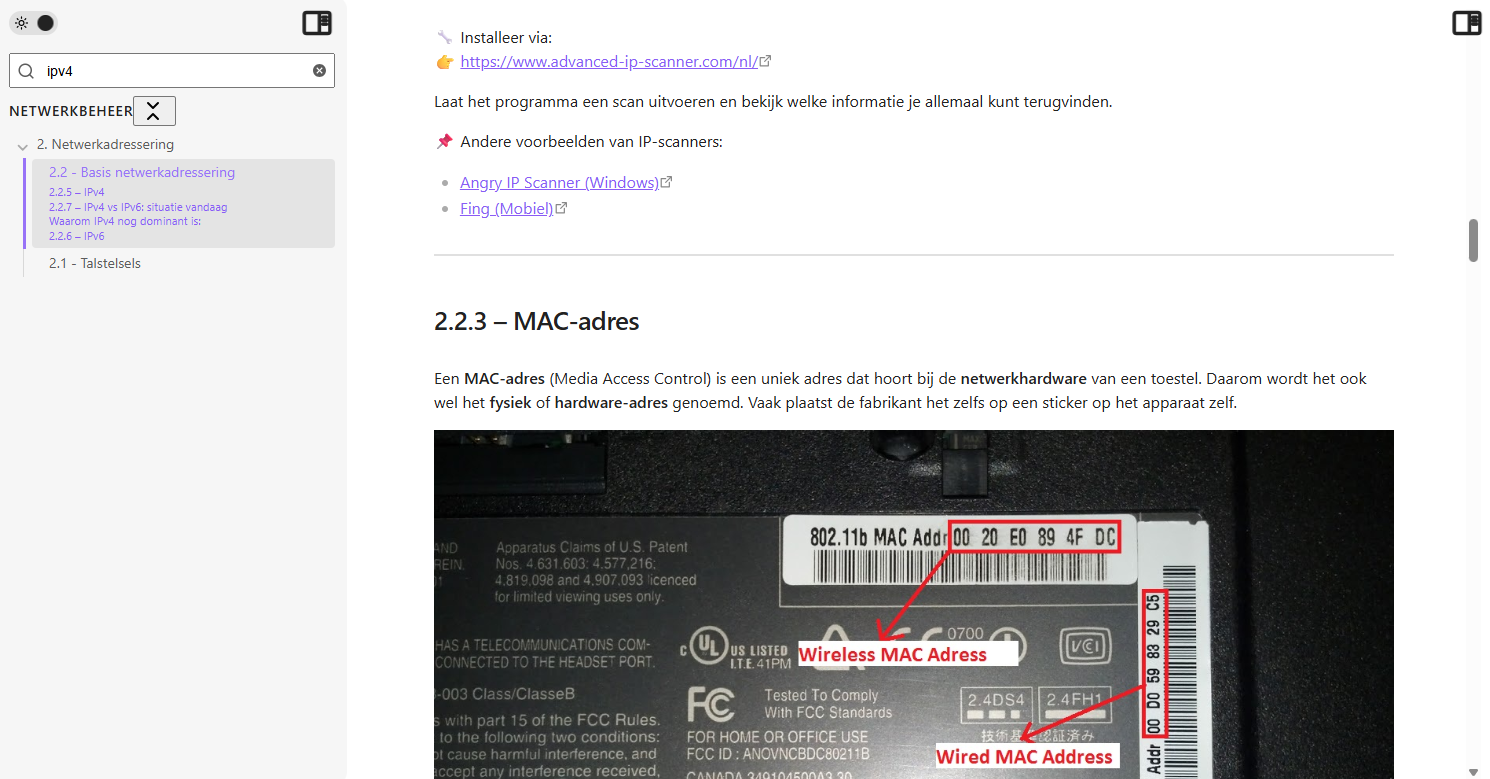 Zoekfunctie in de linkerzijbalk.